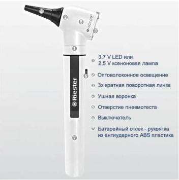 Отоскоп фиброоптический E- scope F.O. 2111-202 с лампой ксенон 2,5В  (10мн.воронок)