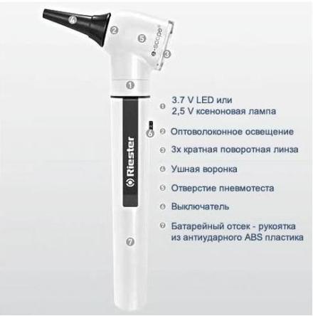 Купить  Отоскоп фиброоптический E- scope F.O. 2111-202 с лампой ксенон 2,5В  (10мн.воронок)